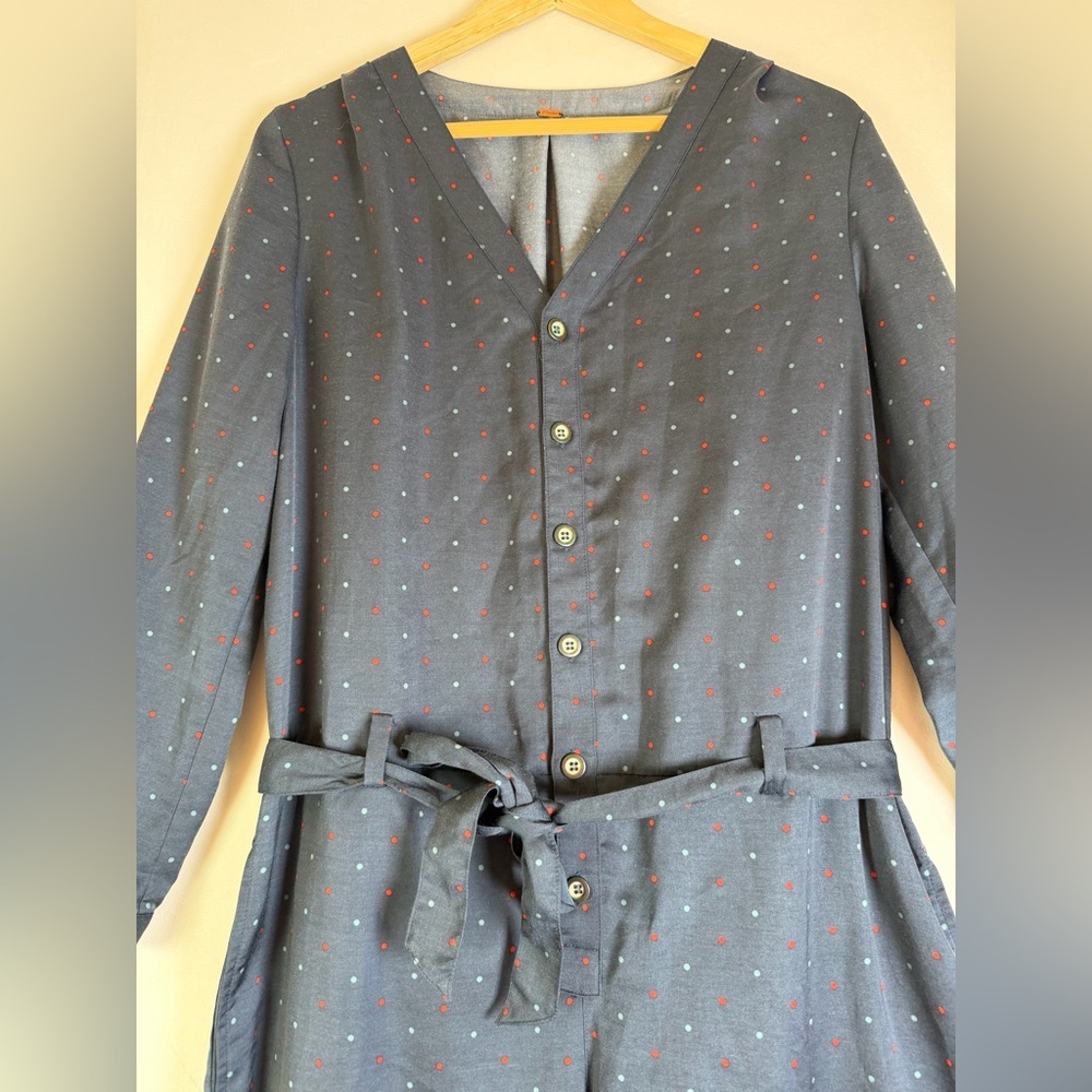 Free People Women Polka Dot Jumpsuit Belted 1-Piece Minimalist Boho Chic Sz L-XL - Picture 3 of 9